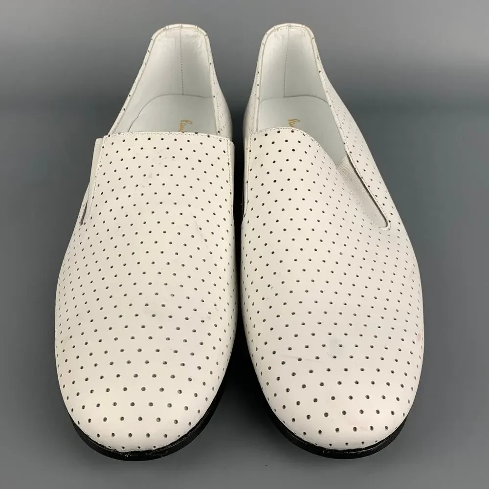 PAUL SMITH Size 10 White Perforated Leather Slip On Loafers